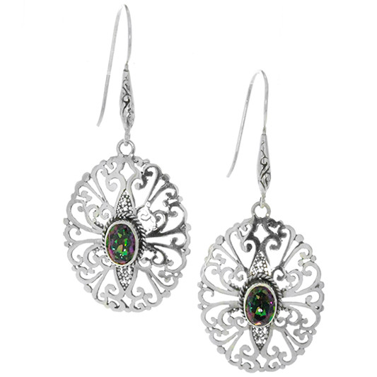 Round 92.5 Sterling Silver Floral Filigree Earrings For Women